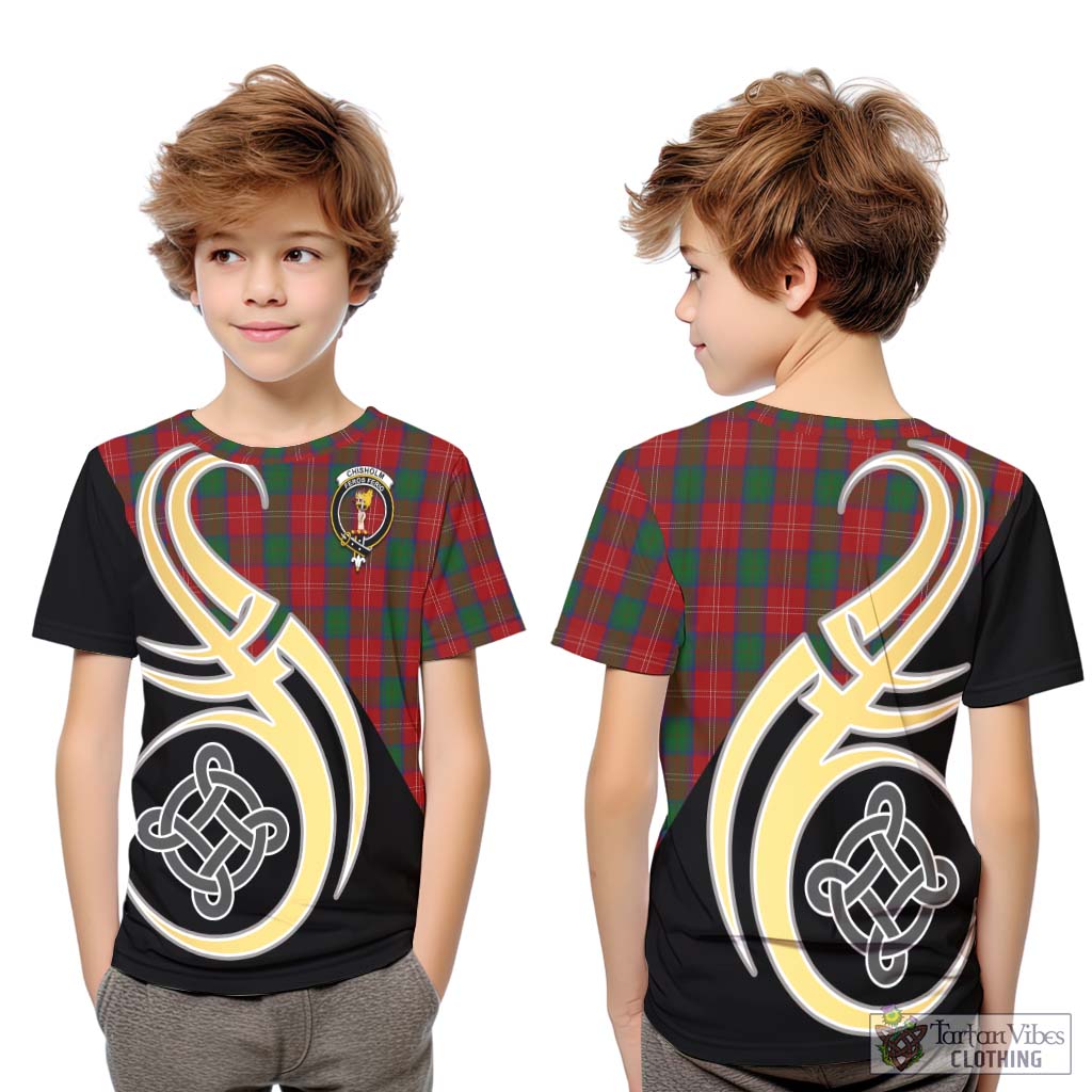 Chisholm Tartan Kid T-Shirt with Family Crest and Celtic Symbol Style Youth XL Size14 - Tartan Vibes Clothing