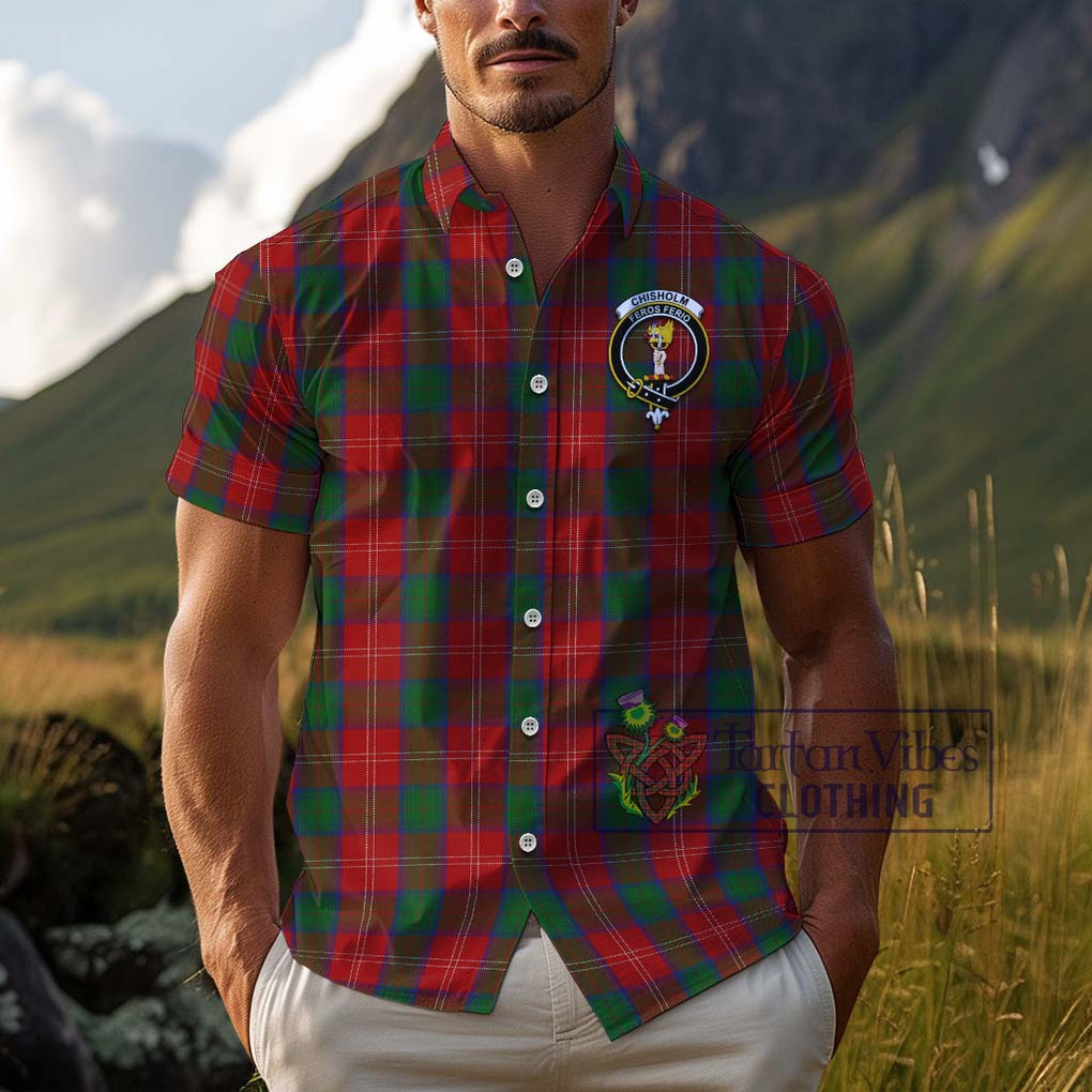 Chisholm Tartan Cotton Hawaiian Shirt with Family Crest Adult - Tartan Vibes Clothing