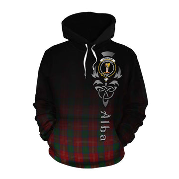 Chisholm Tartan Cotton Hoodie Featuring Alba Gu Brath Family Crest Celtic Inspired