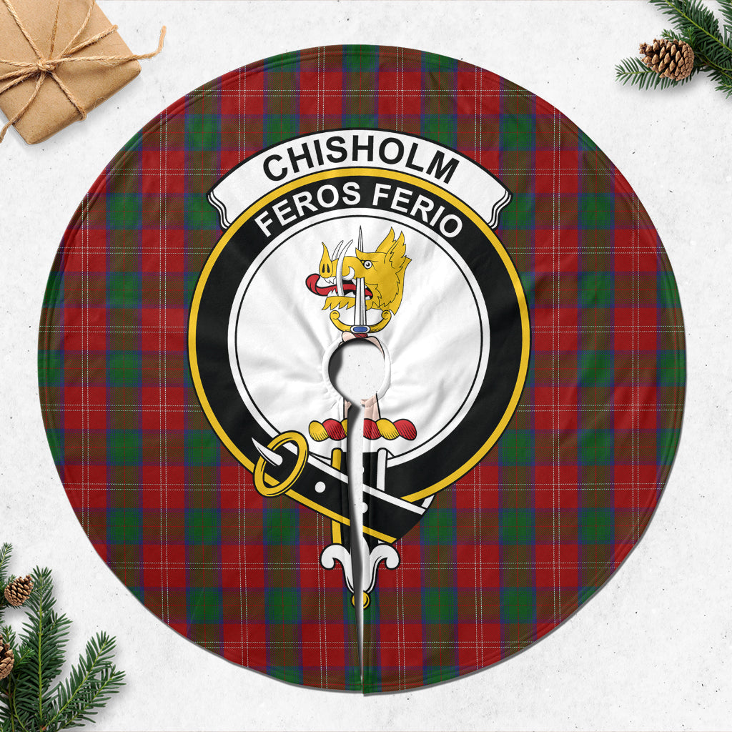 Chisholm Tartan Christmas Tree Skirt with Family Crest - Tartanvibesclothing