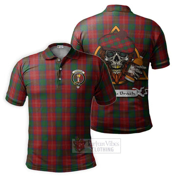 Chisholm Tartan Polo Shirt with Family Crest and Bearded Skull Holding Bottles of Whiskey