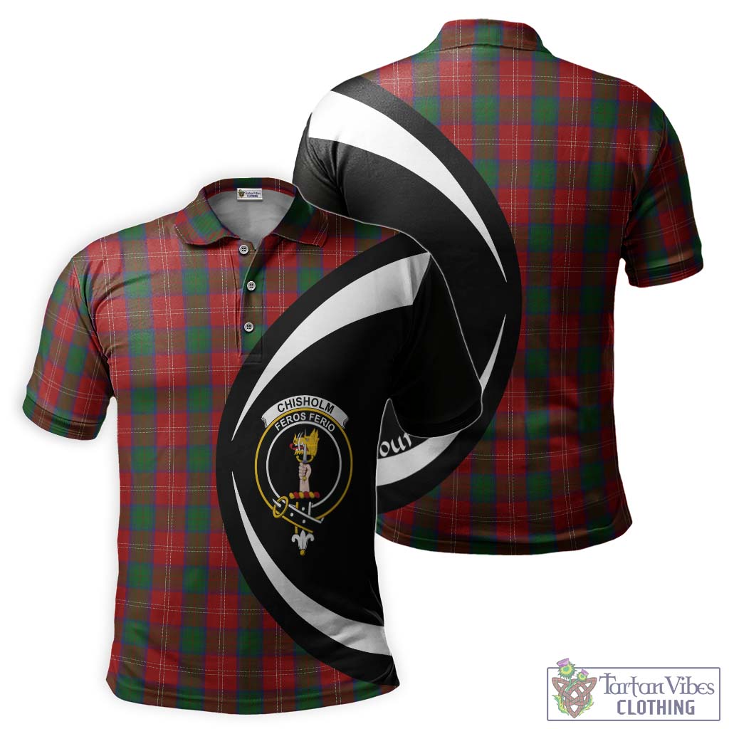 Tartan Vibes Clothing Chisholm Tartan Men's Polo Shirt with Family Crest Circle Style