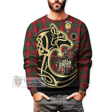 Chisholm Tartan Sweatshirt with Family Crest Celtic Wolf Style