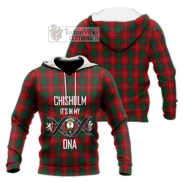 Chisholm Tartan Knitted Hoodie with Family Crest DNA In Me Style