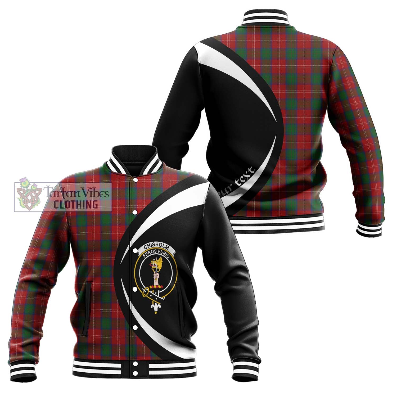 Chisholm Tartan Baseball Jacket with Family Crest Circle Style Unisex - Tartan Vibes Clothing