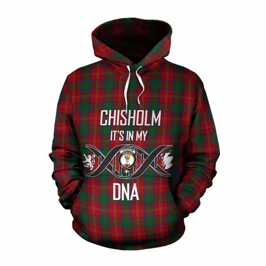 Tartan Vibes Clothing Chisholm Tartan Cotton Hoodie with Family Crest DNA In Me Style