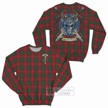 Chisholm Tartan Sweatshirt with Family Crest Celtic Skull Style