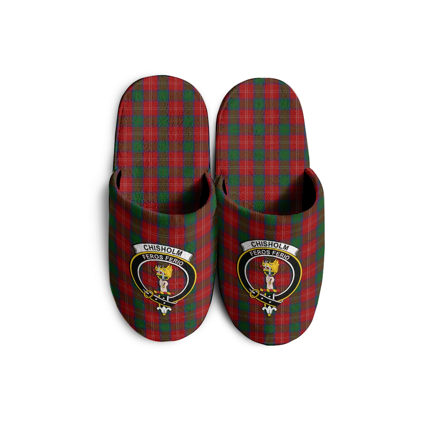 Chisholm Tartan Home Slippers with Family Crest - Tartanvibesclothing