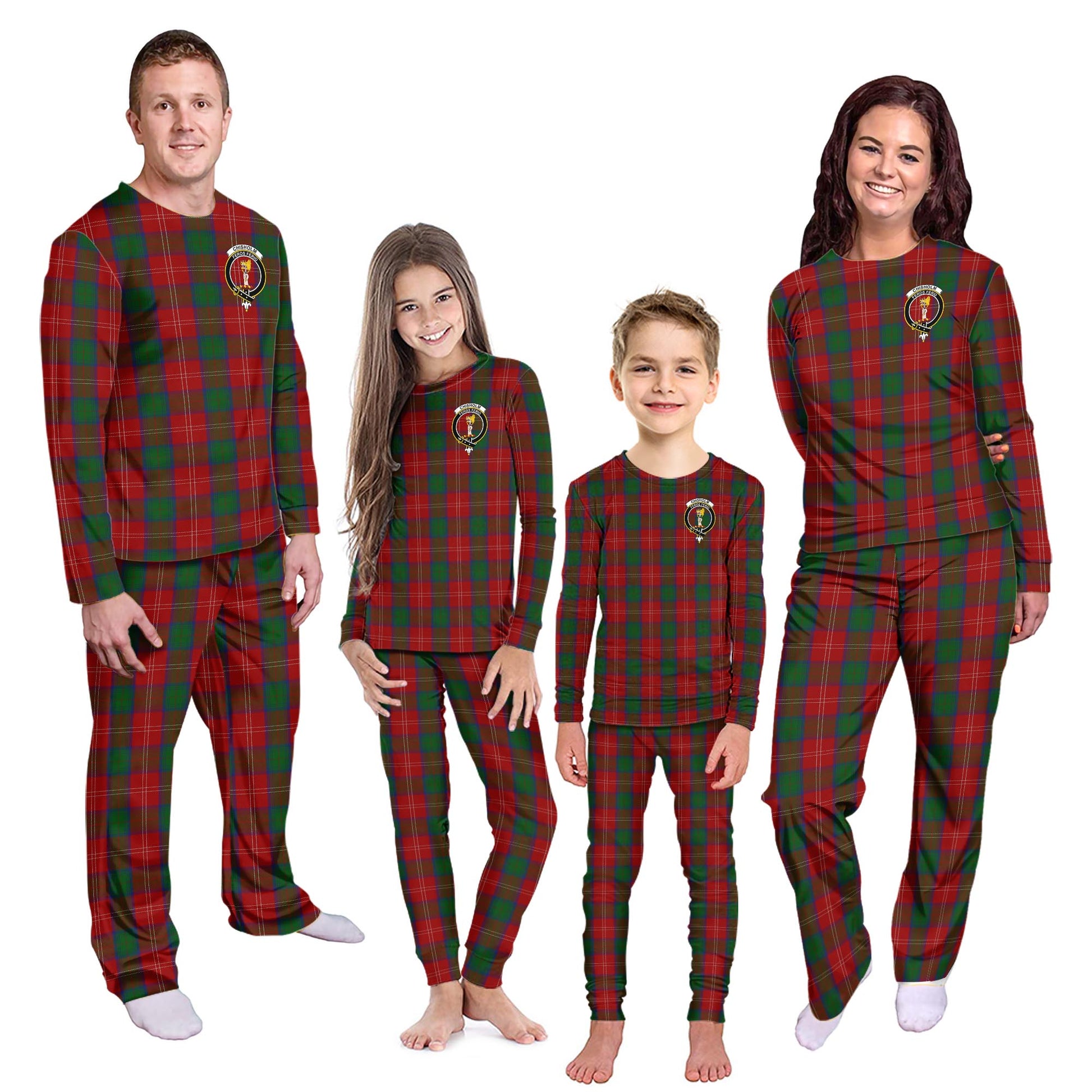 Chisholm Tartan Pajamas Family Set with Family Crest Kid - Tartan Vibes Clothing