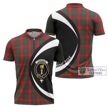 Chisholm Tartan Zipper Polo Shirt with Family Crest Circle Style