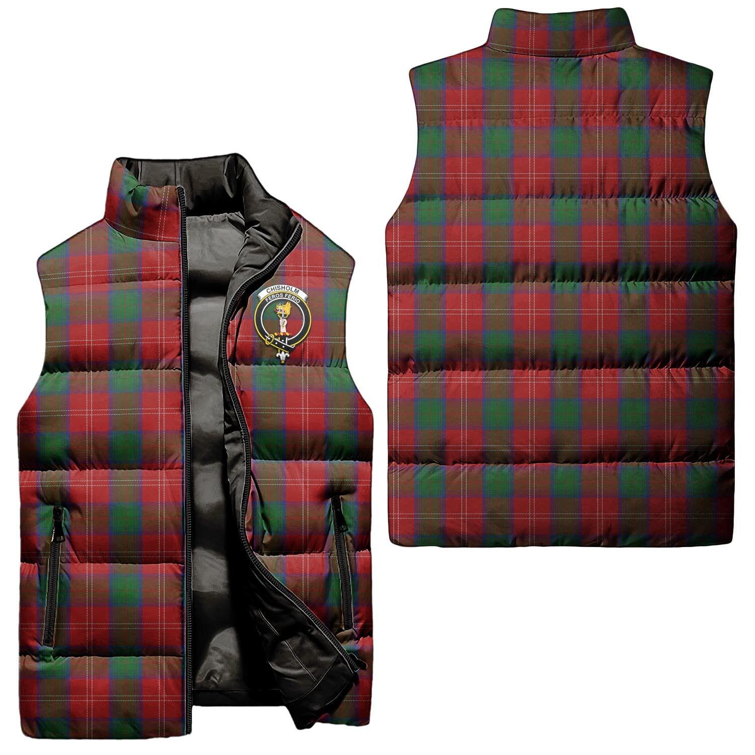 Chisholm Tartan Sleeveless Puffer Jacket with Family Crest Unisex - Tartanvibesclothing