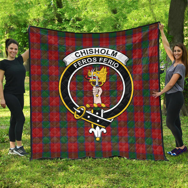 Chisholm Tartan Quilt with Family Crest Super King Quilt 91" x 110" - Tartan Vibes Clothing