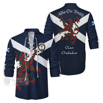 Chisholm Tartan Lion Rampant Ghillie Kilt Shirt Proudly Display Your Heritage with Alba Gu Brath and Clan Name