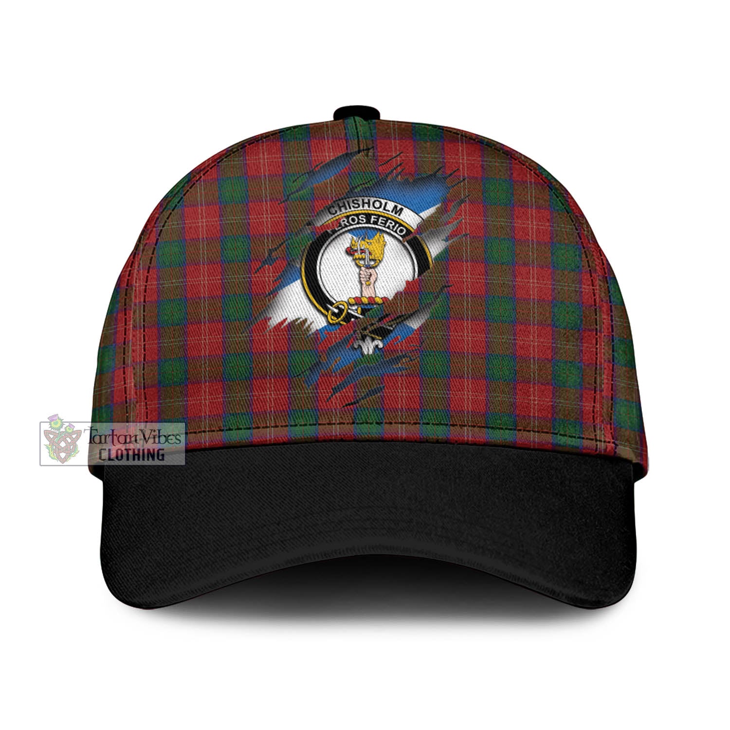 Tartan Vibes Clothing Chisholm Tartan Classic Cap with Family Crest In Me Style