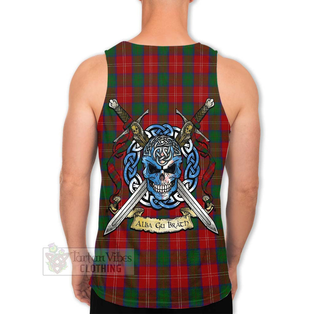 Tartan Vibes Clothing Chisholm Tartan Men's Tank Top with Family Crest Celtic Skull Style