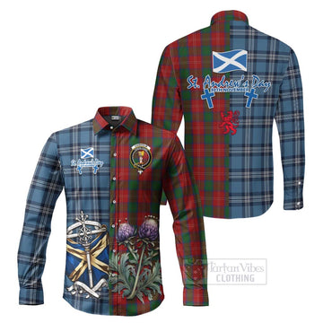 Chisholm Tartan Long Sleeve Button Shirt Happy St. Andrew's Day Half Tartan Style