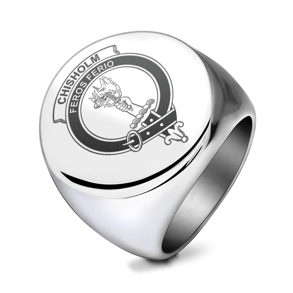 Tartan Vibes Clothing Chisholm Clan Crest Engraved Ring