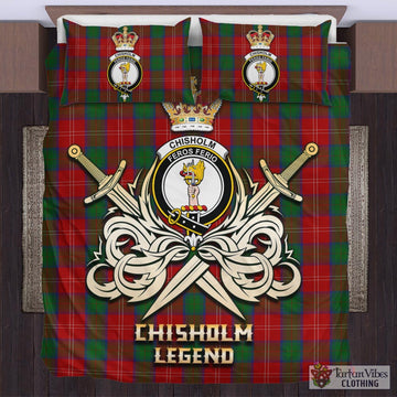 Chisholm Tartan Bedding Set with Clan Crest and the Golden Sword of Courageous Legacy