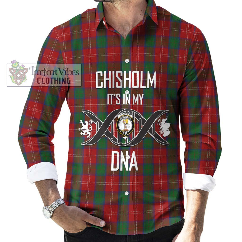 Chisholm Tartan Long Sleeve Button Shirt with Family Crest DNA In Me Style Men's Shirt S - Tartanvibesclothing Shop