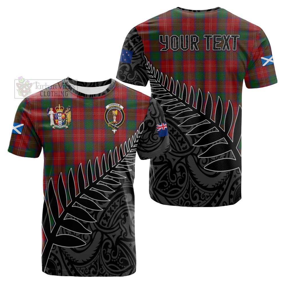 Tartan Vibes Clothing Chisholm Crest Tartan Cotton T-shirt with New Zealand Silver Fern Half Style