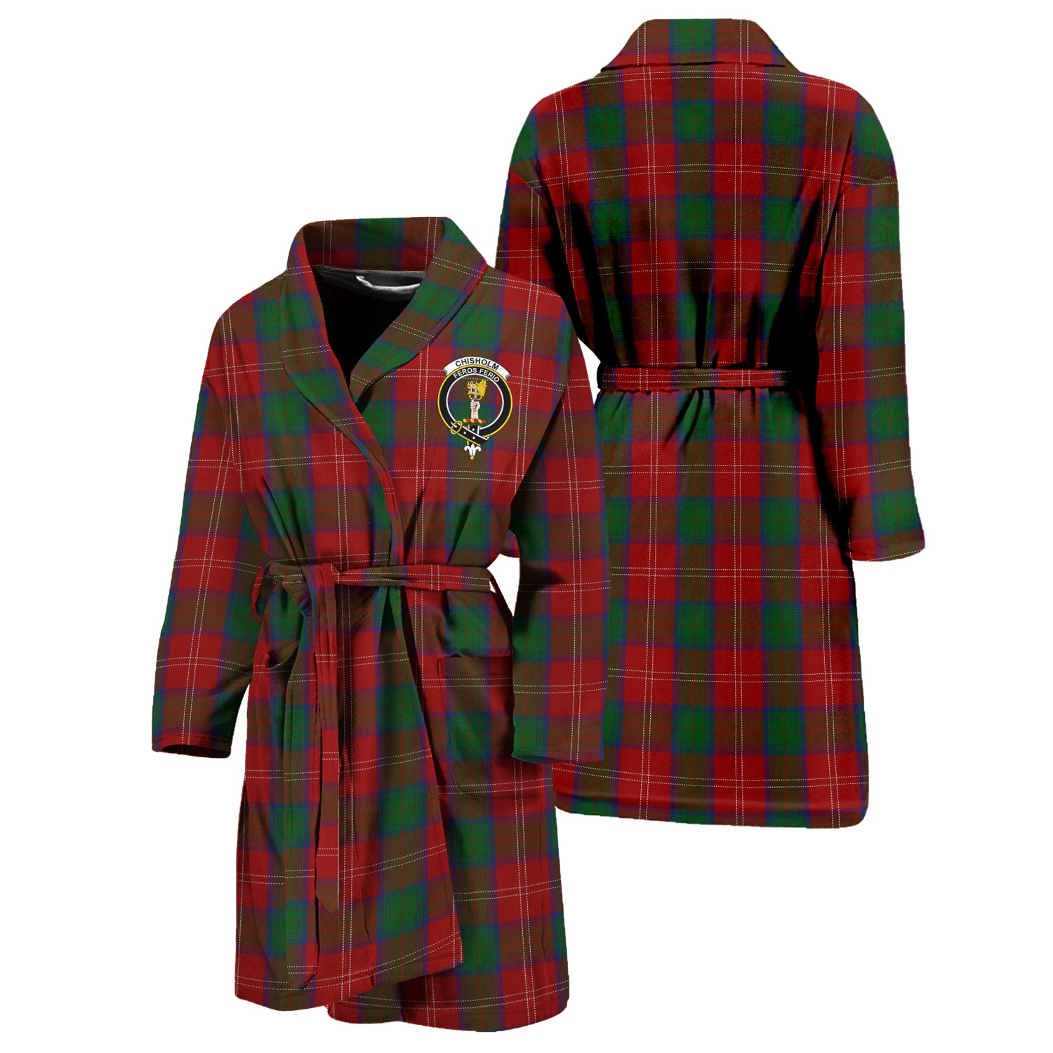 Chisholm Tartan Bathrobe with Family Crest Unisex S - Tartan Vibes Clothing