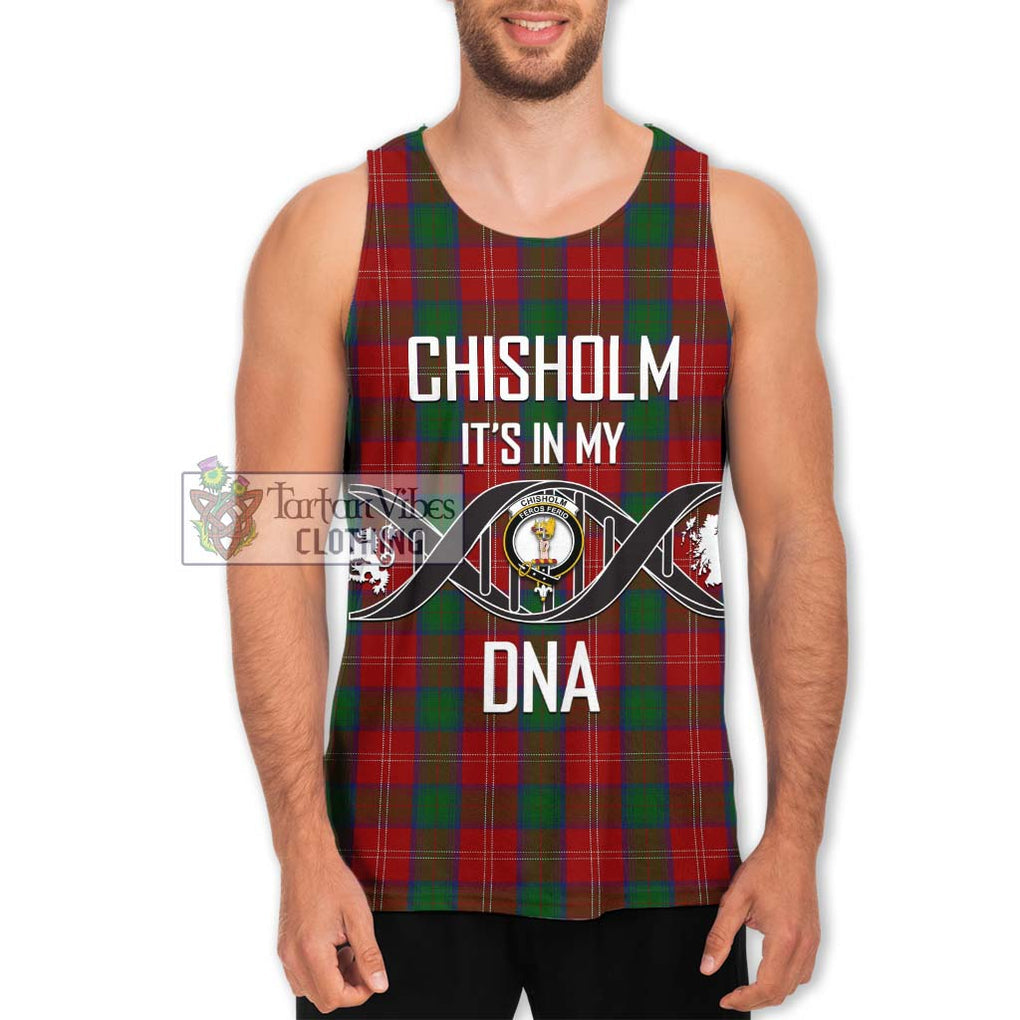 Chisholm Tartan Men's Tank Top with Family Crest DNA In Me Style Men - Tartanvibesclothing Shop