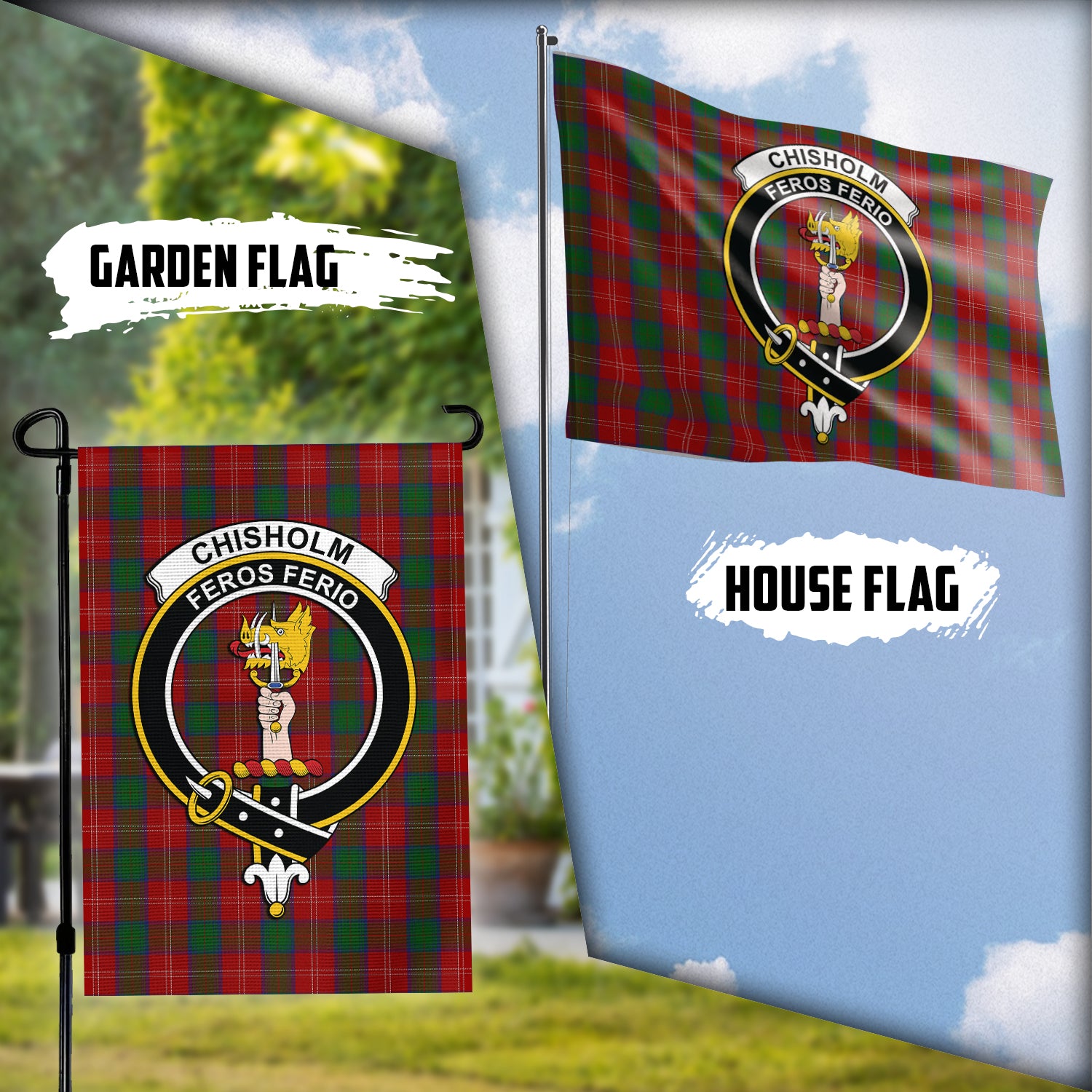 Chisholm Tartan Flag with Family Crest Garden Flag (Vertical) - Tartan Vibes Clothing