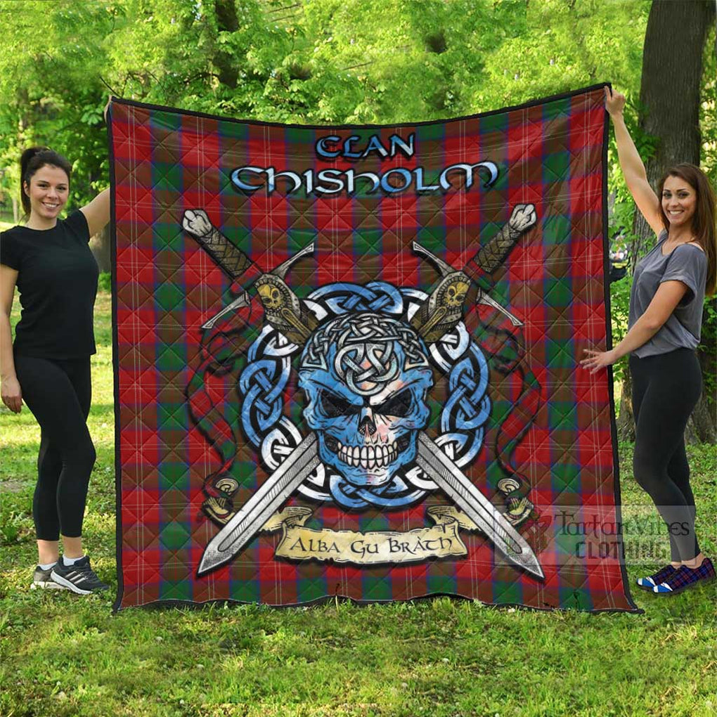 Tartan Vibes Clothing Chisholm Tartan Quilt with Celtic Skull Alba Gu Brath Style