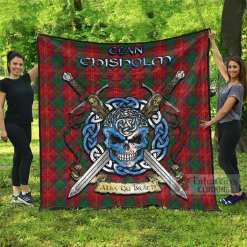 Chisholm Tartan Quilt with Celtic Skull Alba Gu Brath Style