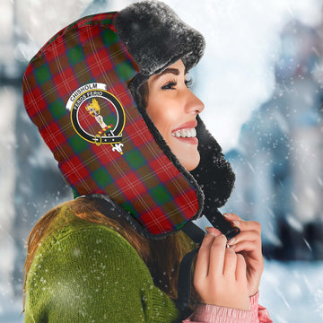 Chisholm Tartan Winter Trapper Hat with Family Crest