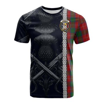 Chisholm Tartan Cotton T-shirt with Family Crest Cross Sword Thistle Celtic Vibes