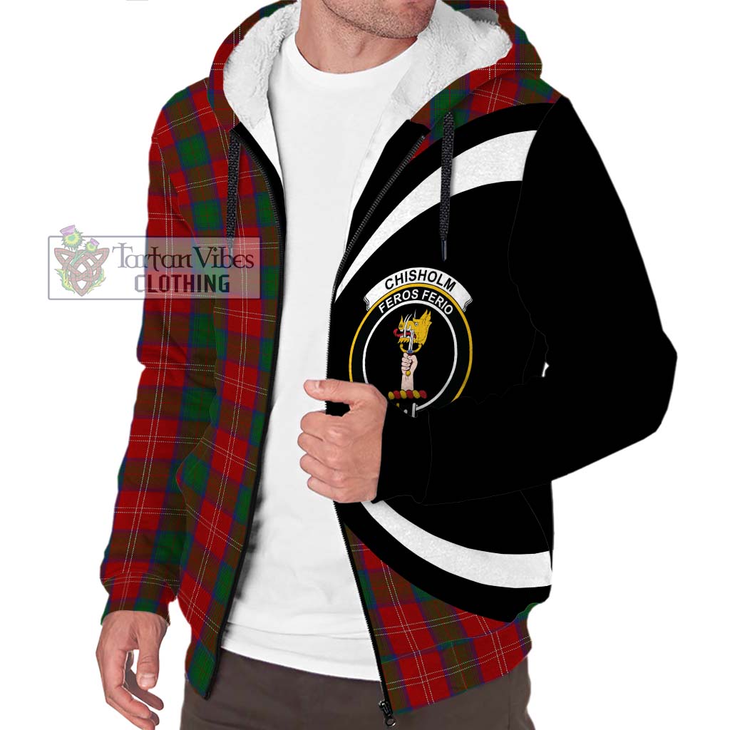 Chisholm Tartan Sherpa Hoodie with Family Crest Circle Style Unisex S - Tartan Vibes Clothing