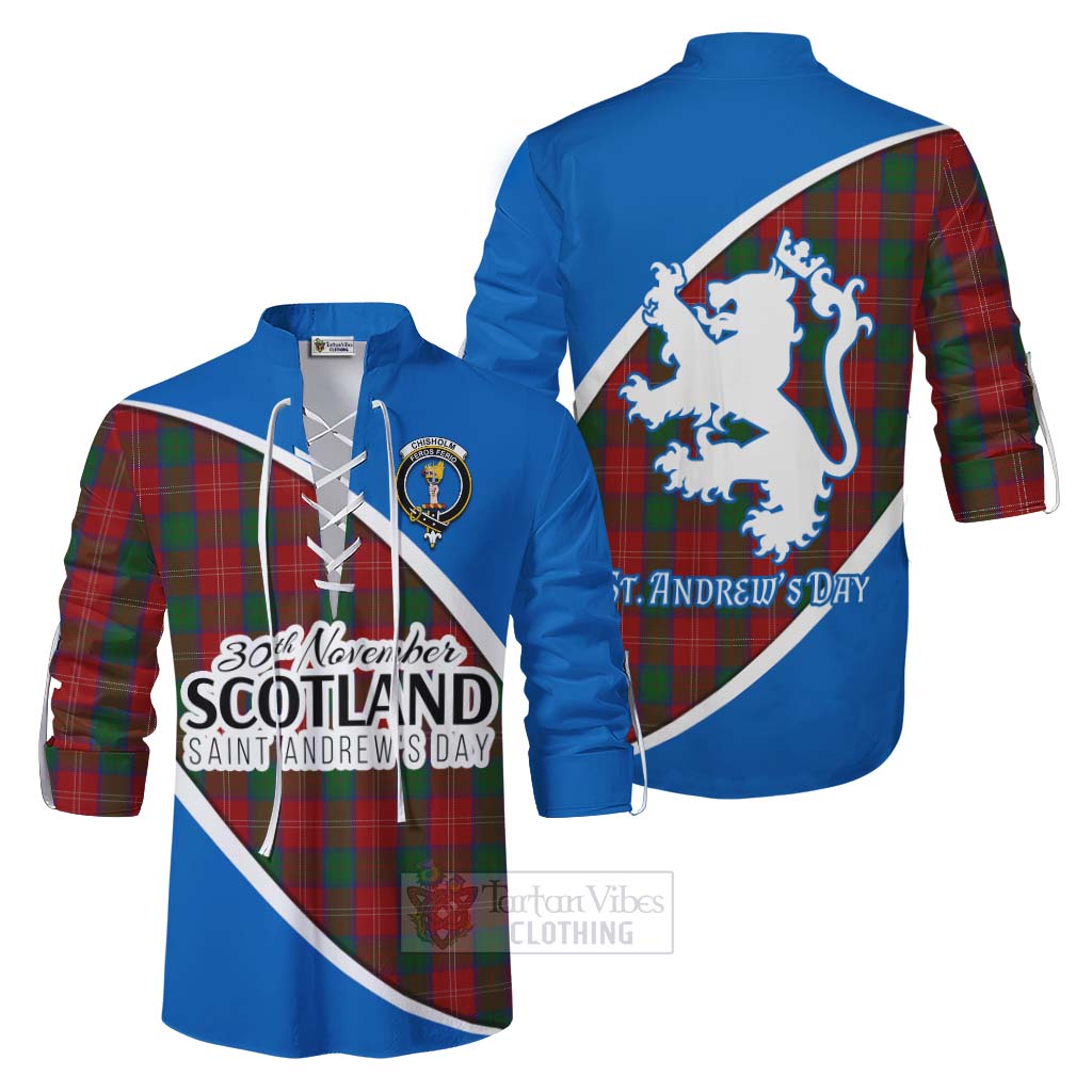 Tartan Vibes Clothing Chisholm Family Crest Tartan Ghillie Kilt Shirt Celebrate Saint Andrew's Day in Style