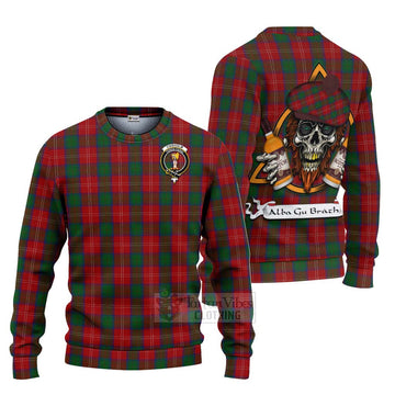 Chisholm Tartan Ugly Sweater with Family Crest and Bearded Skull Holding Bottles of Whiskey