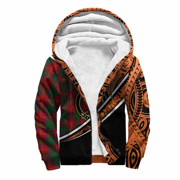 Chisholm Crest Tartan Sherpa Hoodie with Polynesian Vibes Style - Orange Version