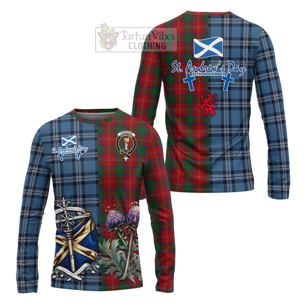 Tartan Vibes Clothing Chisholm Tartan Long Sleeve T-Shirt Happy St. Andrew's Day Half Tartan Style