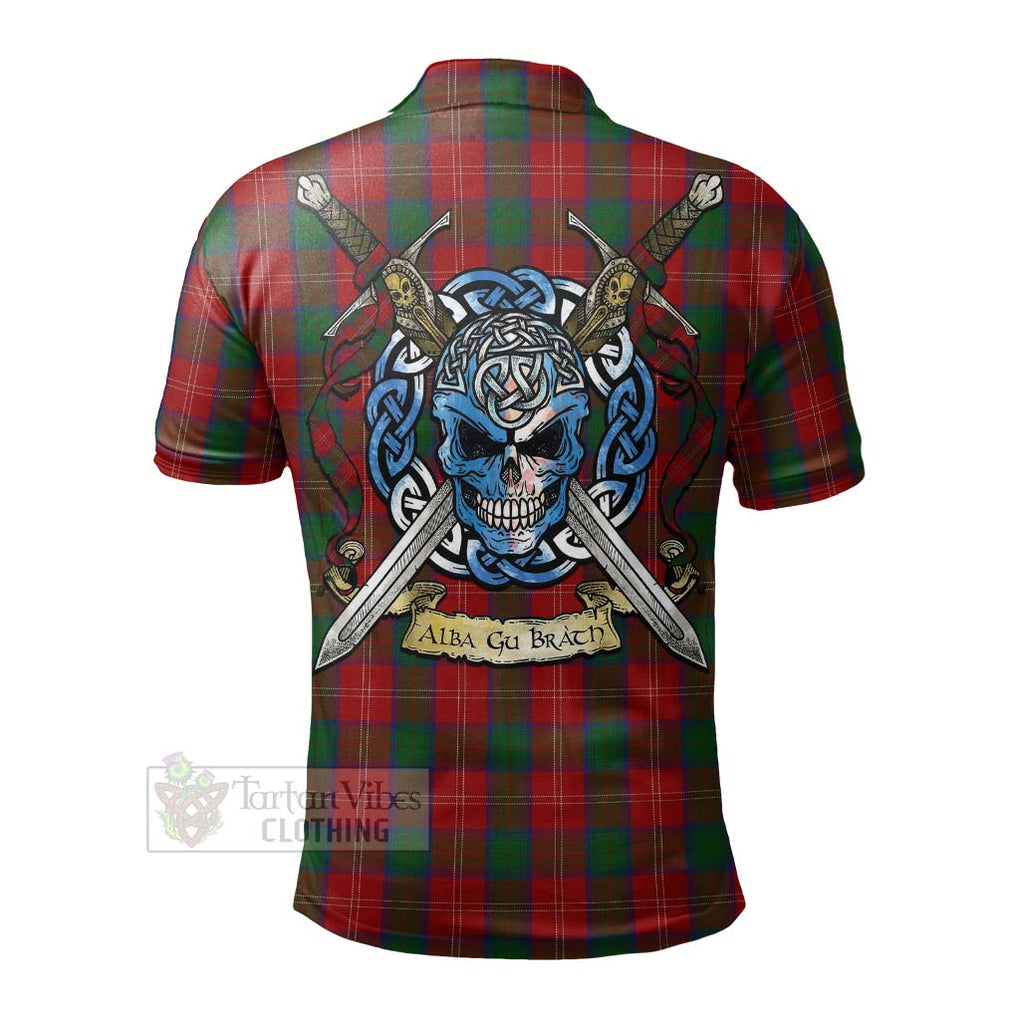 Tartan Vibes Clothing Chisholm Tartan Polo Shirt with Family Crest Celtic Skull Style