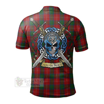 Chisholm Tartan Polo Shirt with Family Crest Celtic Skull Style