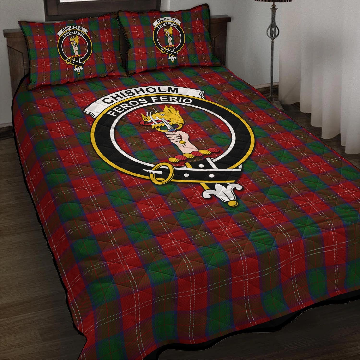 Chisholm Tartan Quilt Bed Set with Family Crest - Tartan Vibes Clothing