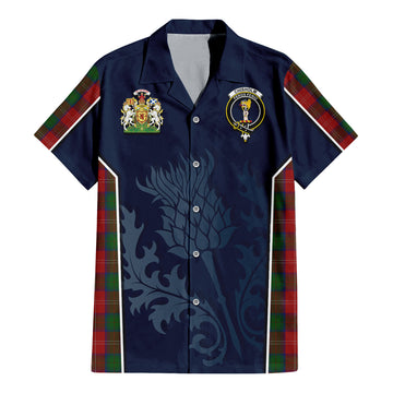 Chisholm Tartan Short Sleeve Button Up Shirt with Family Crest and Scottish Thistle Vibes Sport Style