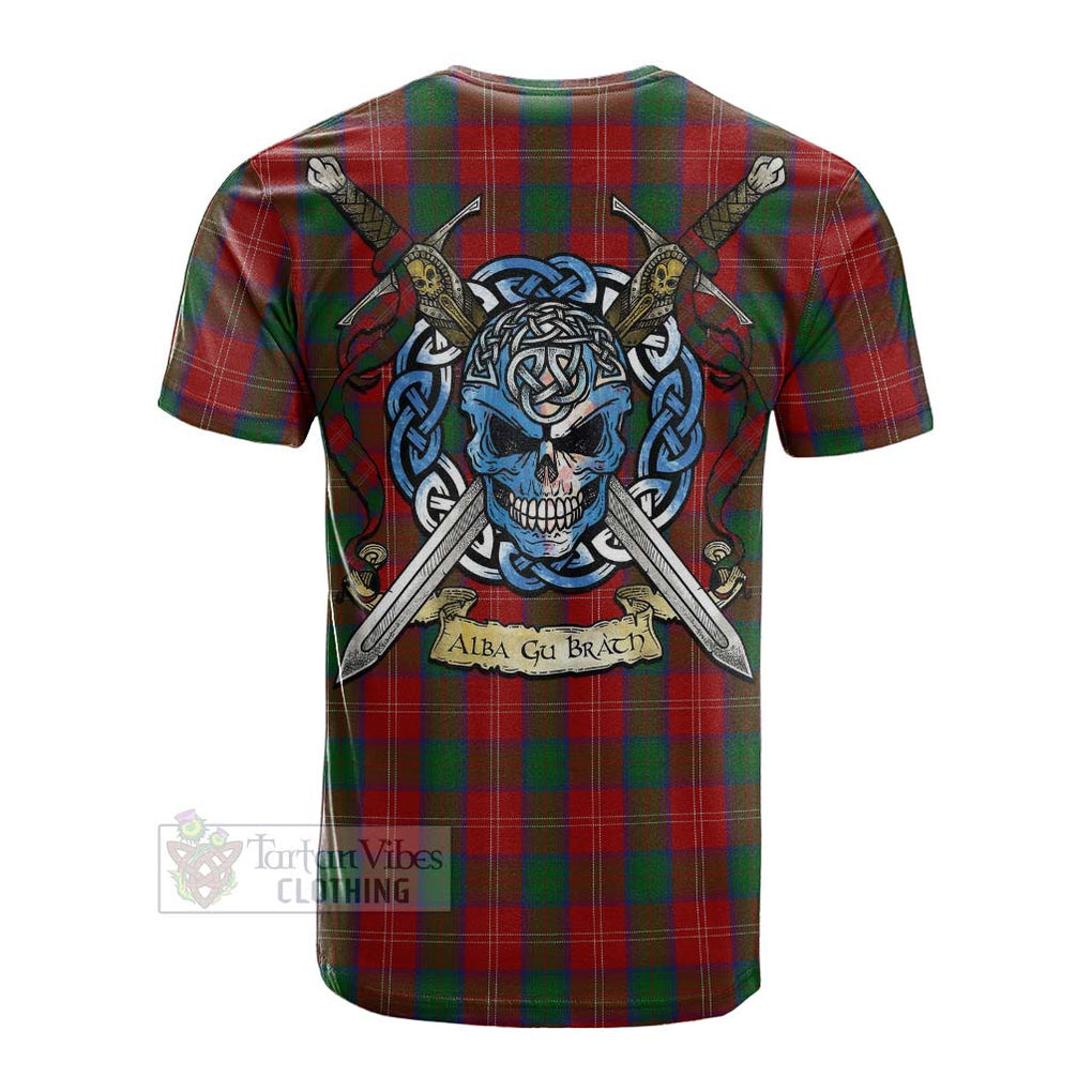 Tartan Vibes Clothing Chisholm Tartan Cotton T-shirt with Family Crest Celtic Skull Style