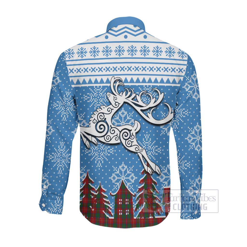 Tartan Vibes Clothing Chisholm Clan Christmas Long Sleeve Button Shirt Celtic Reindeer Style