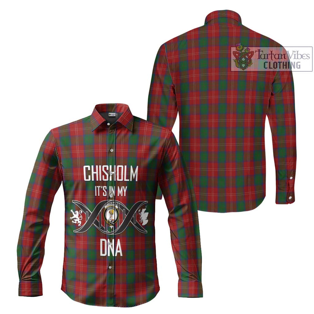 Chisholm Tartan Long Sleeve Button Shirt with Family Crest DNA In Me Style Men's Shirt - Tartanvibesclothing Shop