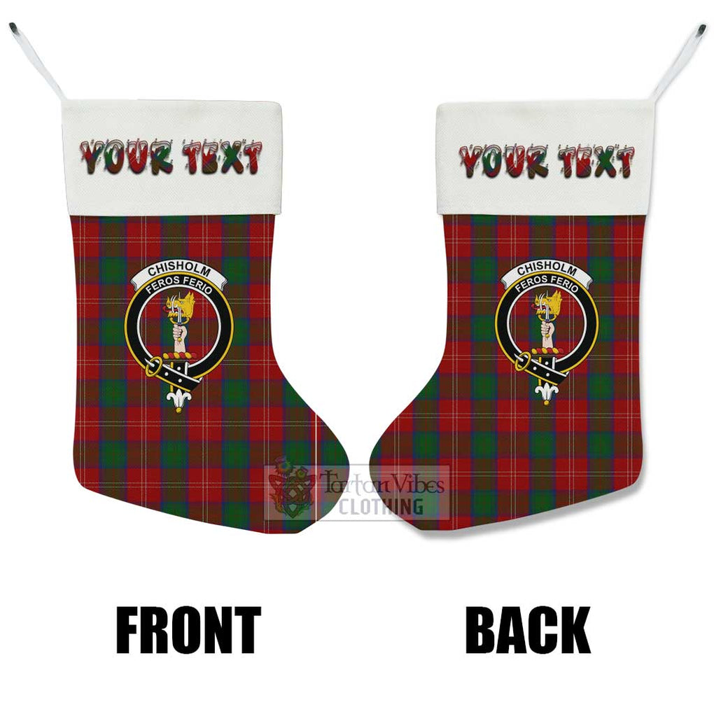 Tartan Vibes Clothing Chisholm Tartan Family Crest Christmas Stocking with Personalized Text