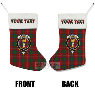 Chisholm Tartan Family Crest Christmas Stocking with Personalized Text