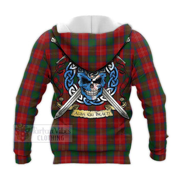 Chisholm Tartan Knitted Hoodie with Family Crest Celtic Skull Style