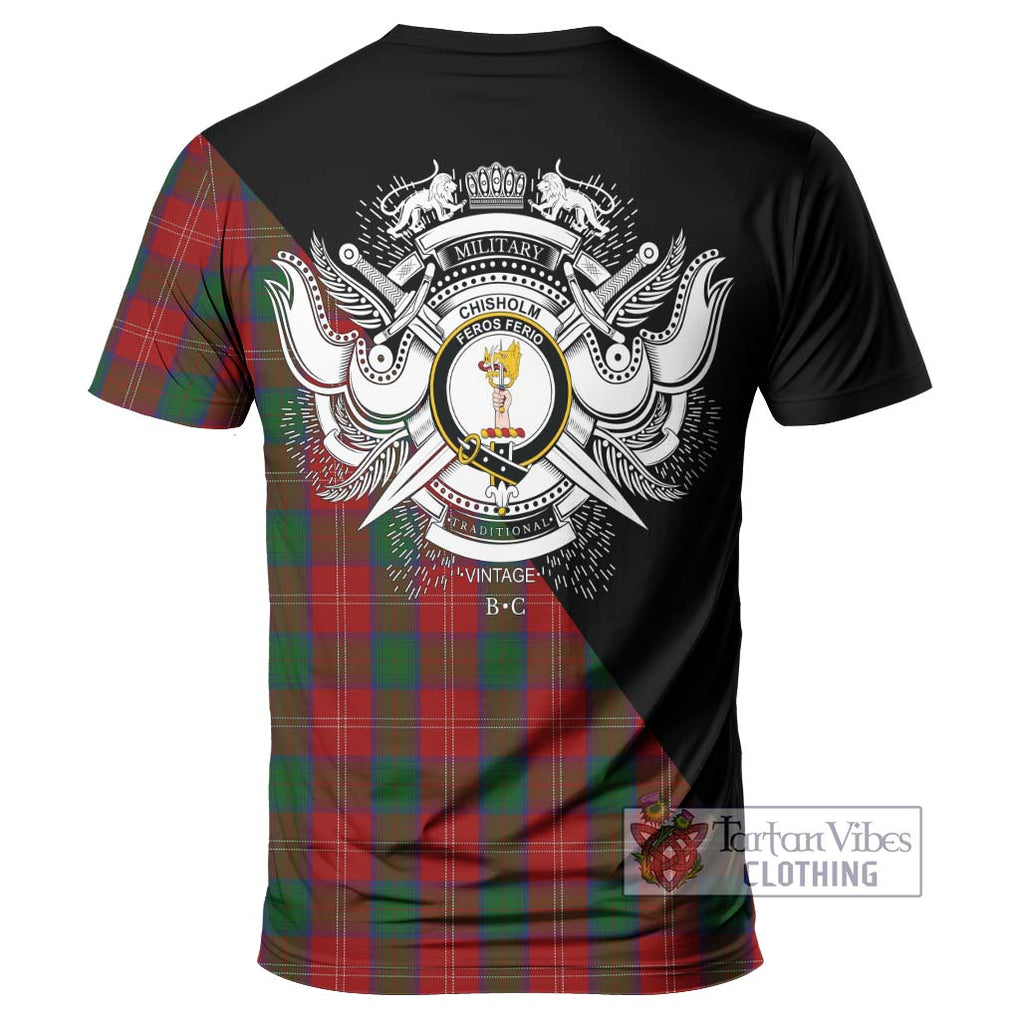 Chisholm Tartan T-Shirt with Family Crest and Military Logo Style - Tartanvibesclothing Shop