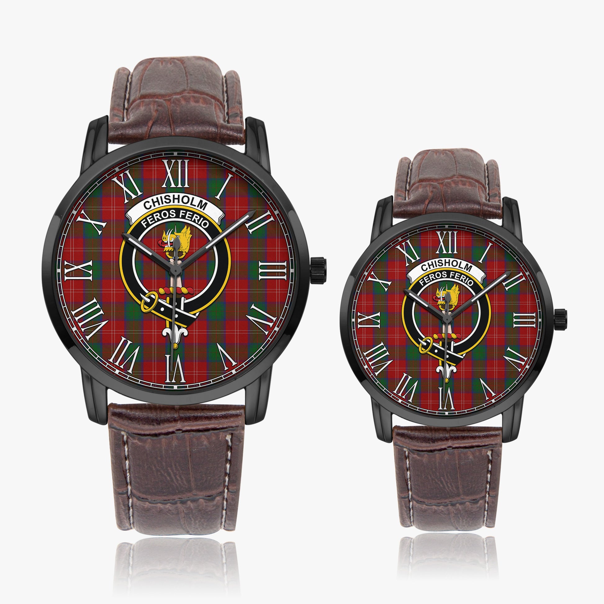 Chisholm Tartan Family Crest Leather Strap Quartz Watch - Tartanvibesclothing