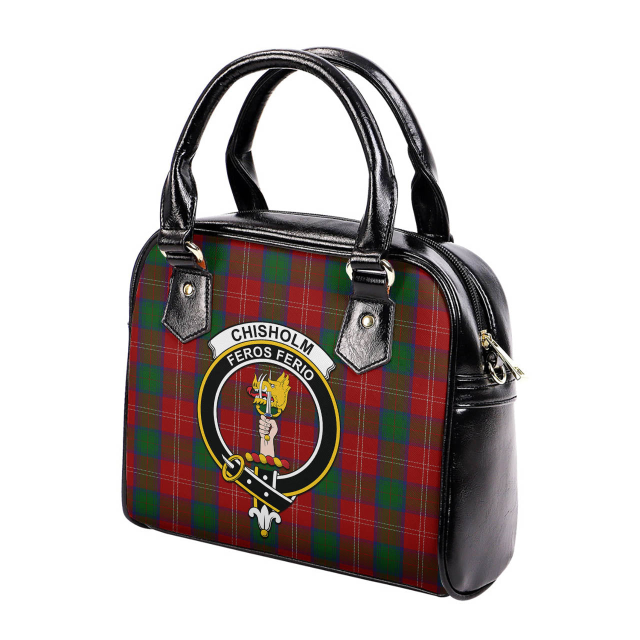 Chisholm Tartan Shoulder Handbags with Family Crest - Tartanvibesclothing