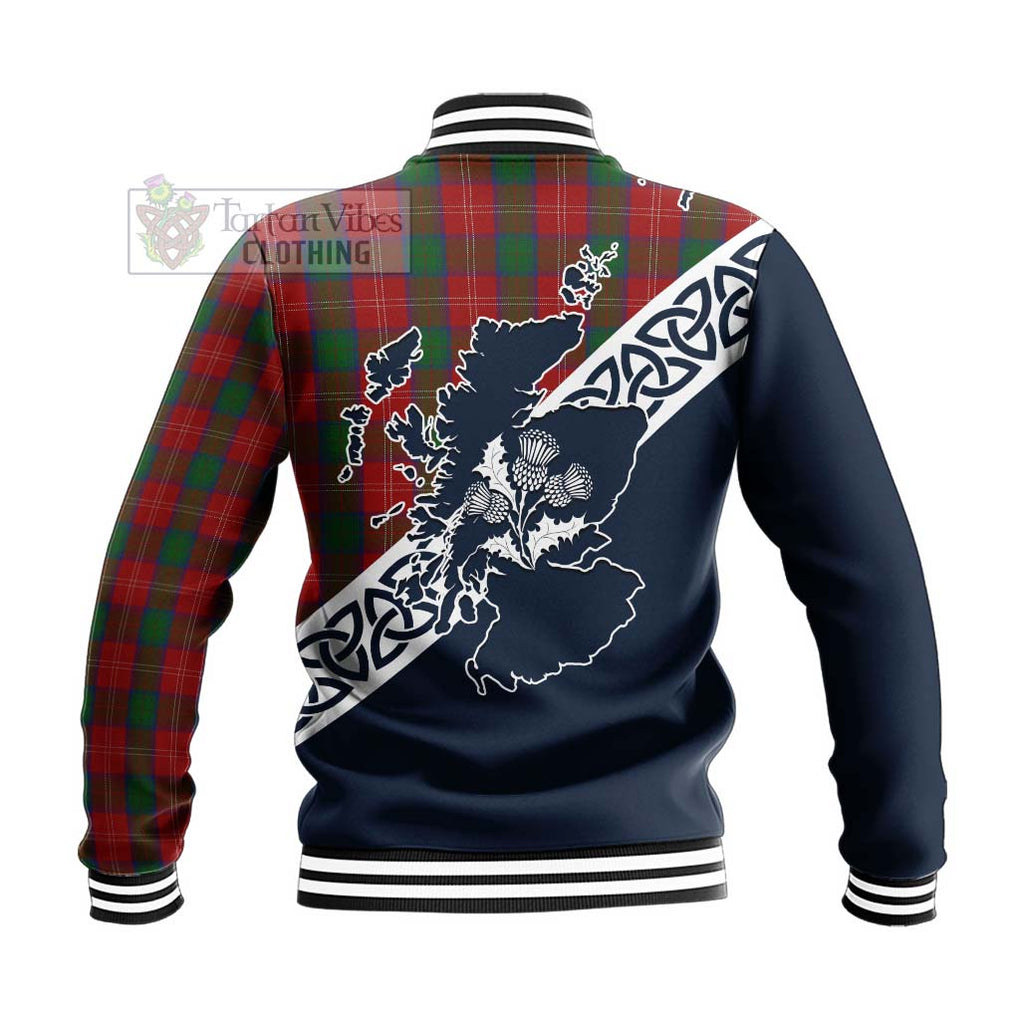 Tartan Vibes Clothing Chisholm Tartan Baseball Jacket Featuring Thistle and Scotland Map